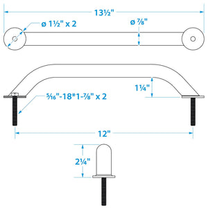 Stainless Steel Hand Rail w/ Studs, 12in