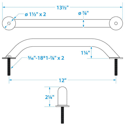 Stainless Steel Hand Rail w/ Studs, 12in