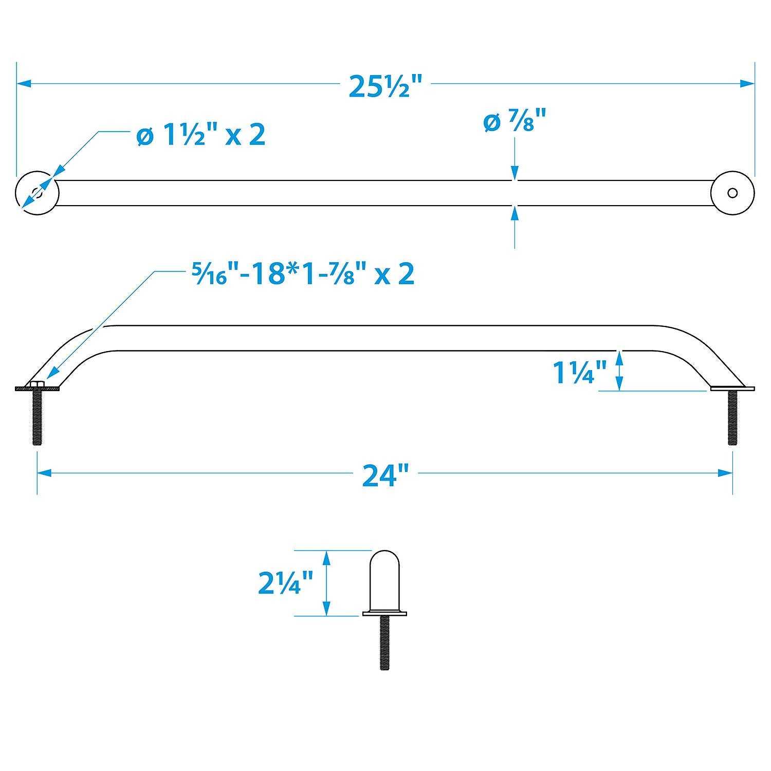 Stainless Steel Hand Rail w/ Studs, 24in