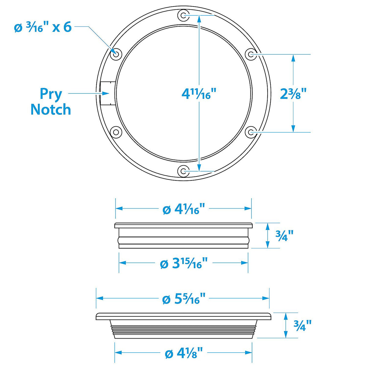 Polypropylene Pry-Up Deck Plate, White, 4in
