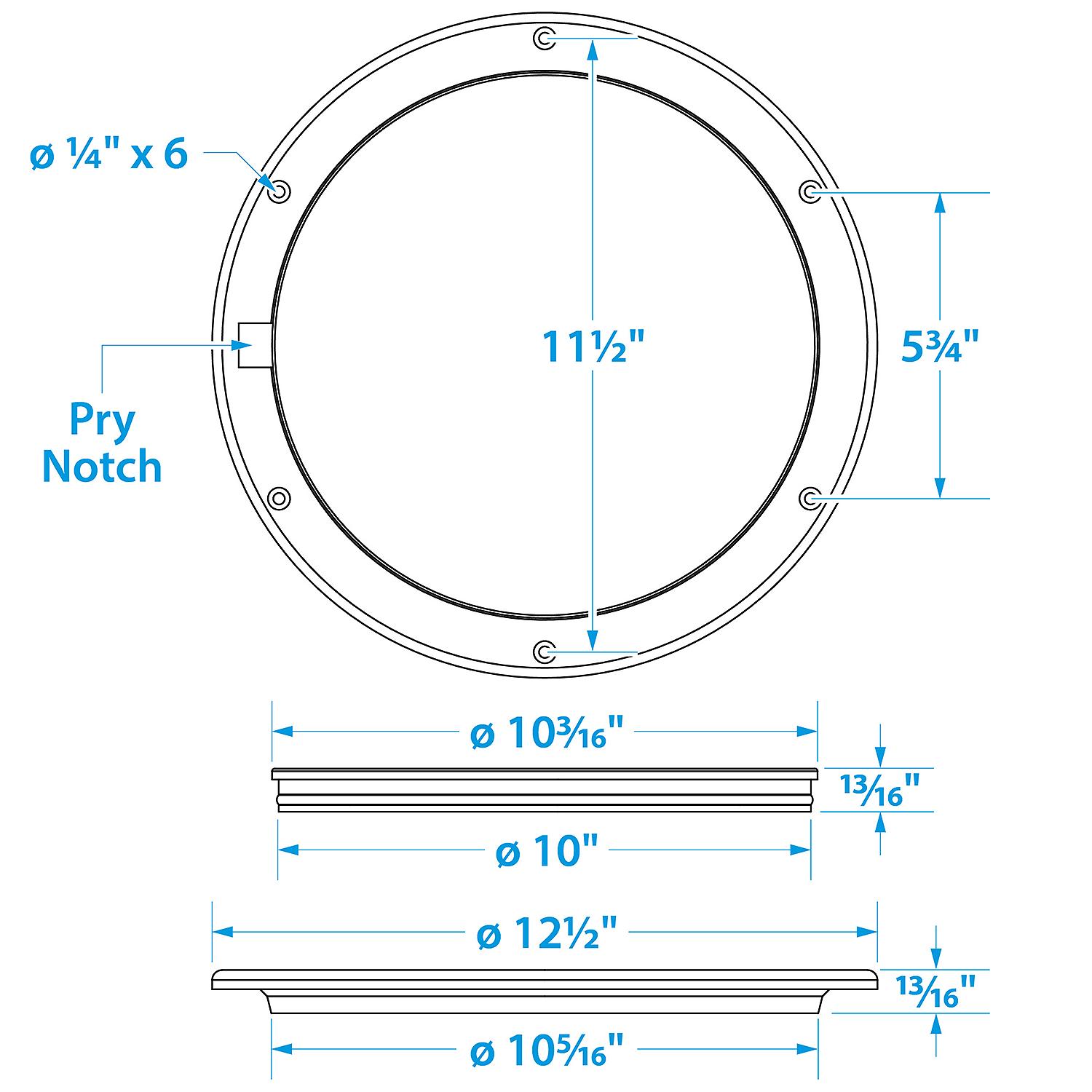 Polypropylene Pry-Up Deck Plate, White, 10in