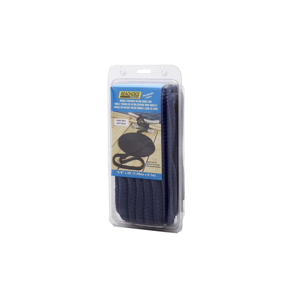 Double Braided Nylon Dock Line, Navy, 5/8in x 20ft