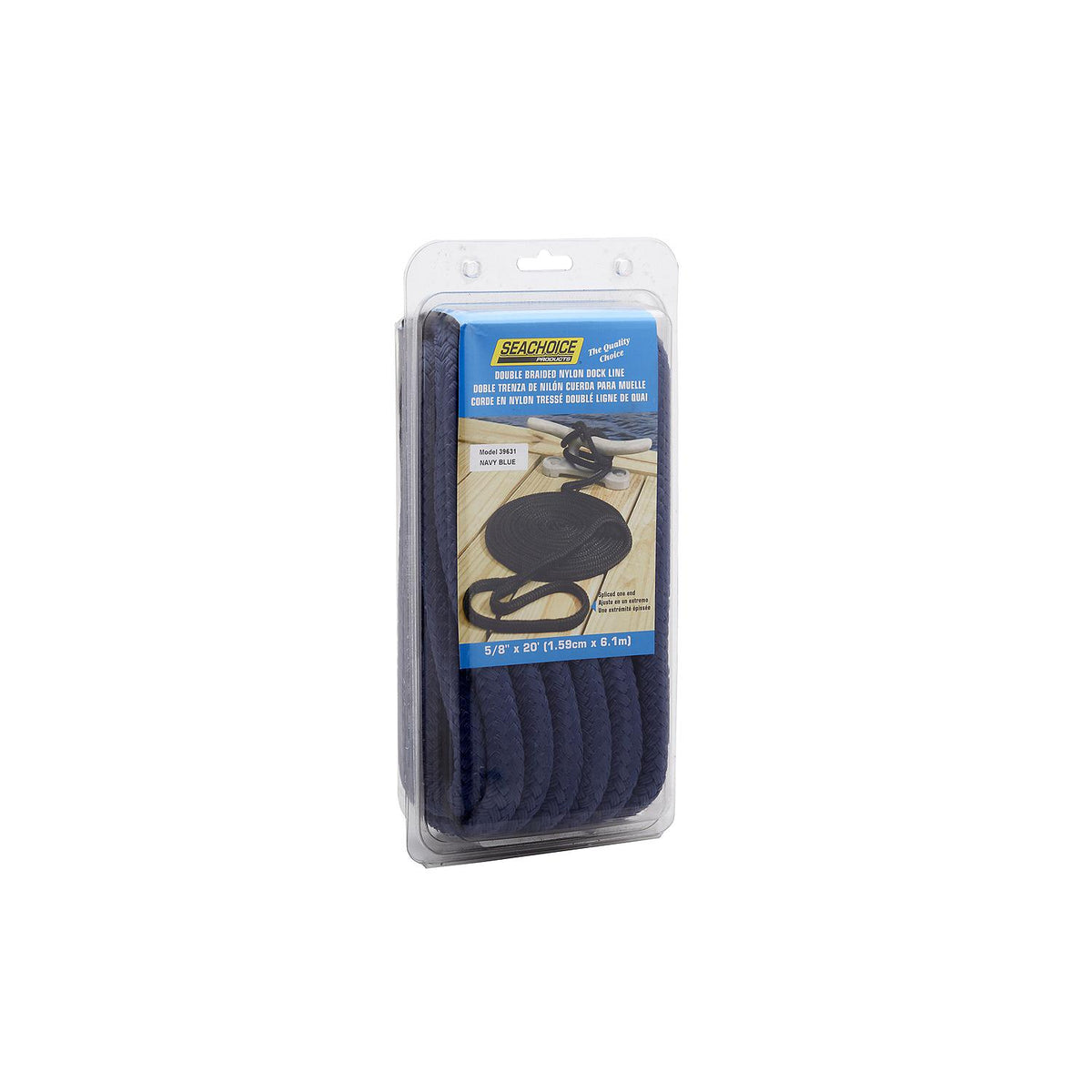Double Braided Nylon Dock Line, Navy, 5/8in x 20ft