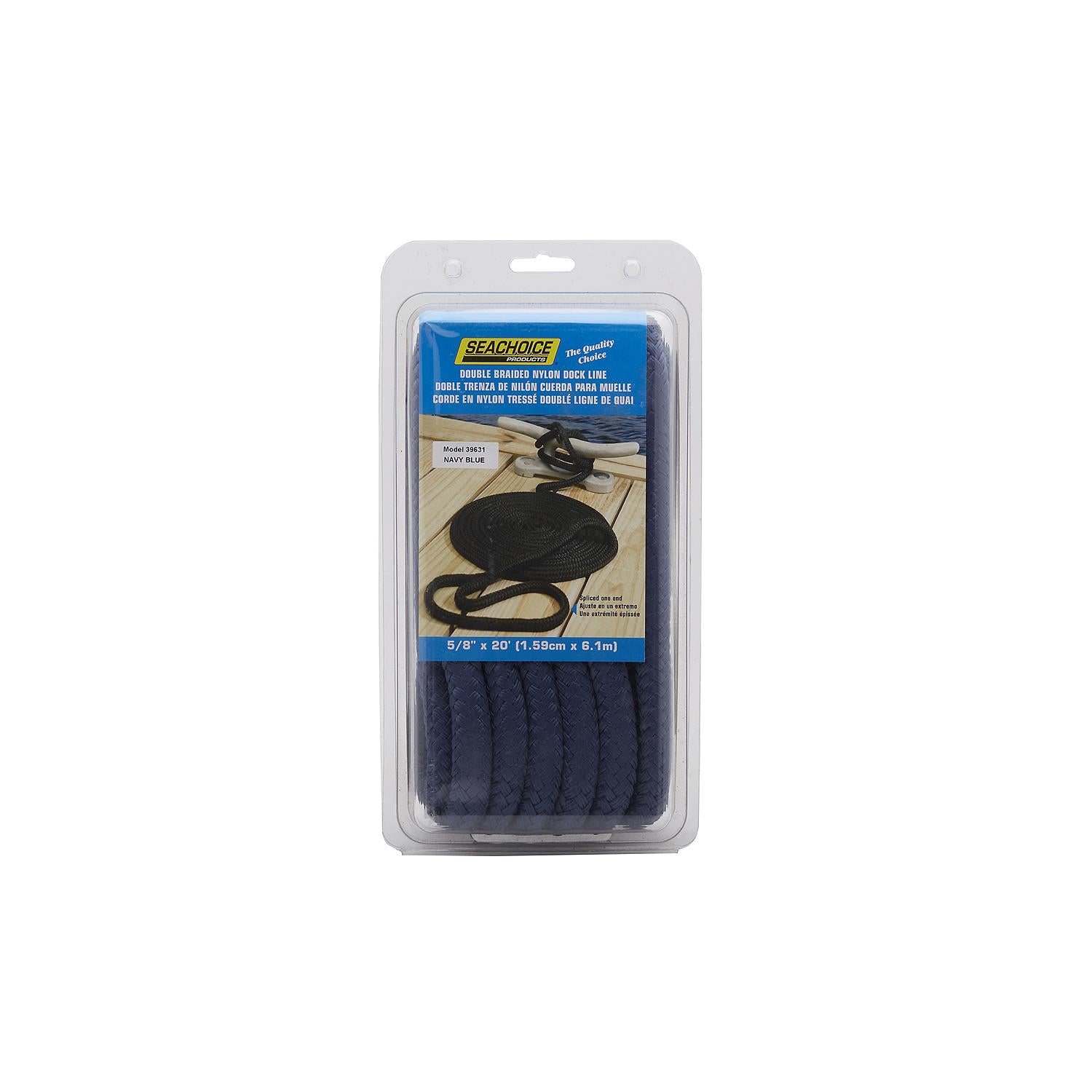Double Braided Nylon Dock Line, Navy, 5/8in x 20ft