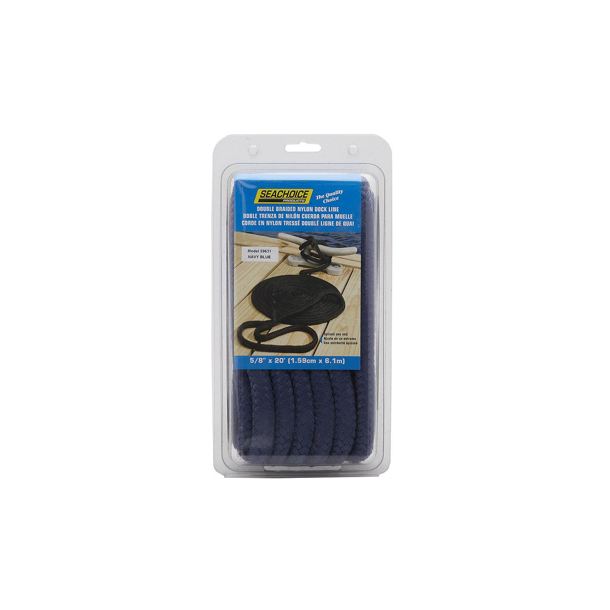 Double Braided Nylon Dock Line, Navy, 5/8in x 20ft