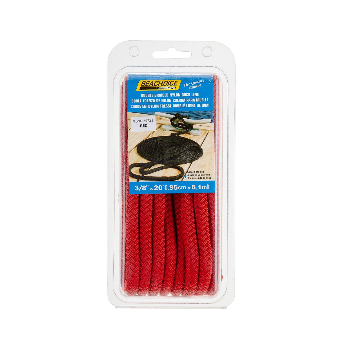 Double Braid Nylon Dock Line, Red, 3/8in x 20ft