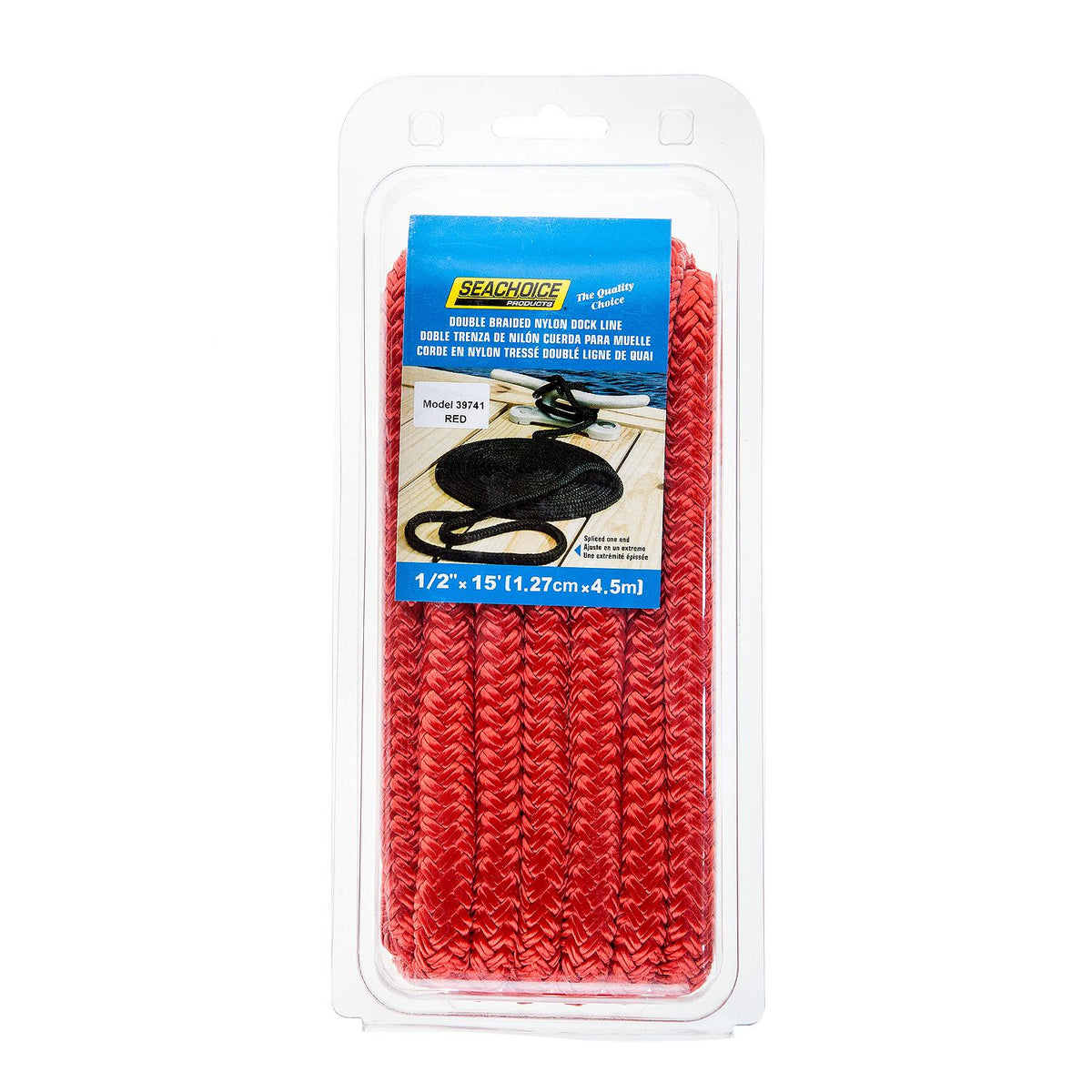 Double Braid Nylon Dock Line, Red, 1/2in x 15ft