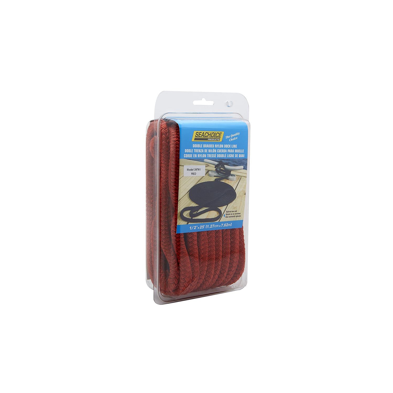 Double Braid Nylon Dock Line, Red, 1/2in x 25ft