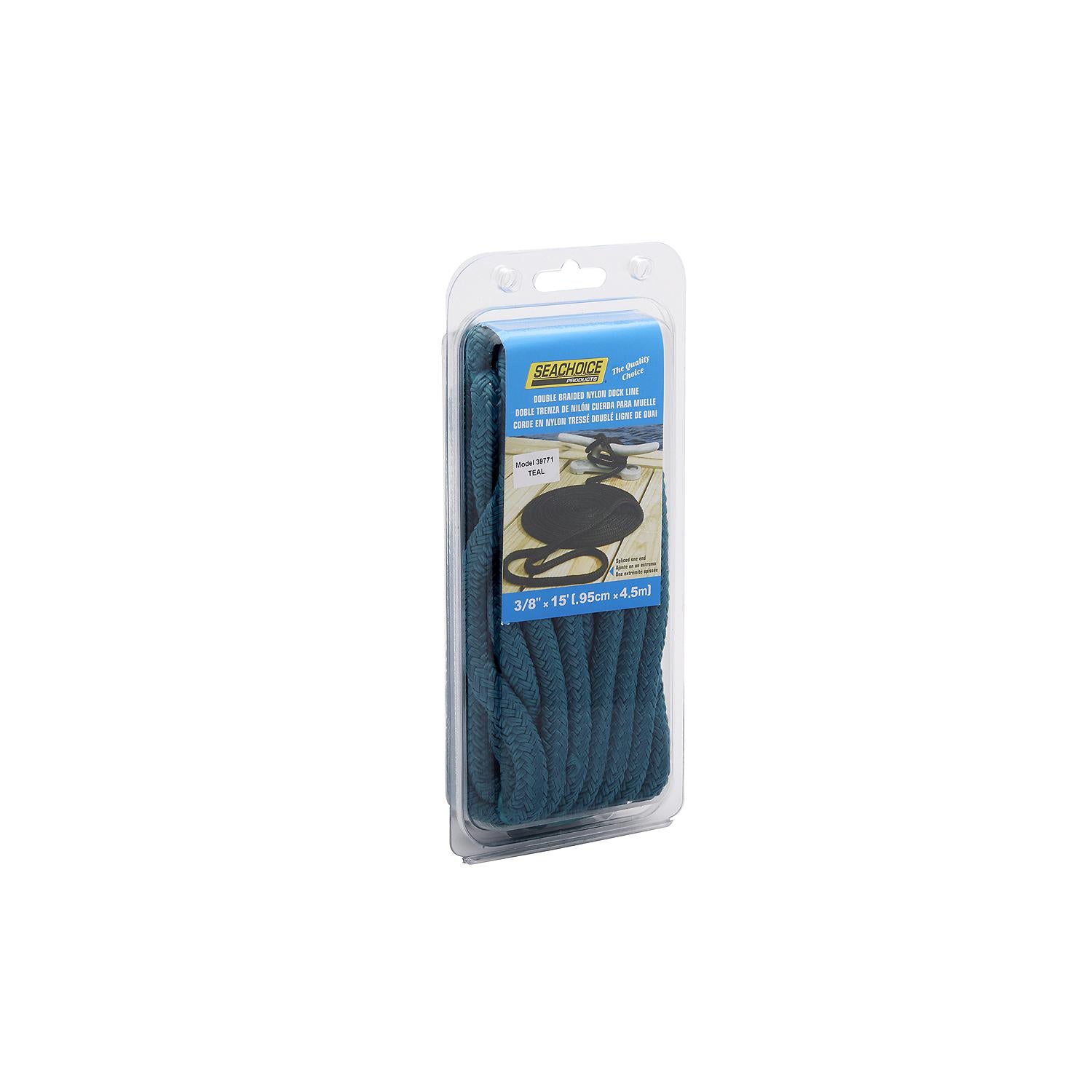 Double Braid Nylon Dock Line, Teal, 3/8in x 15ft
