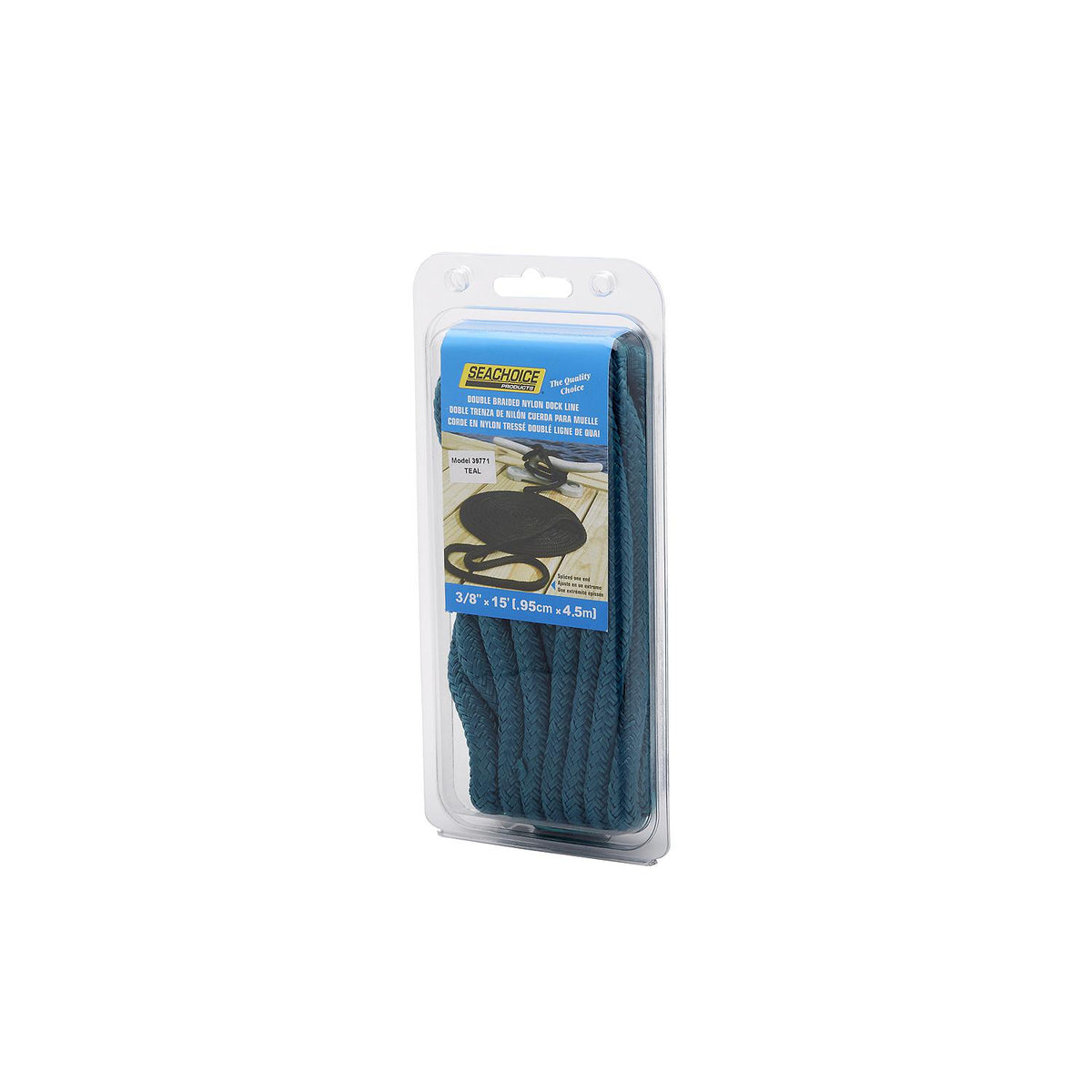 Double Braid Nylon Dock Line, Teal, 3/8in x 15ft