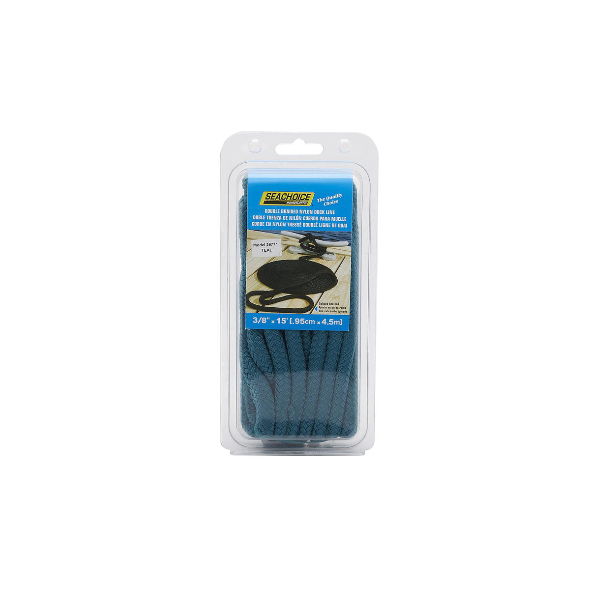 Double Braid Nylon Dock Line, Teal, 3/8in x 15ft