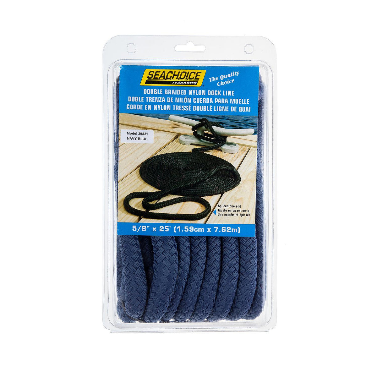 Double Braid Nylon Dock Line, Navy, 5/8in x 25ft