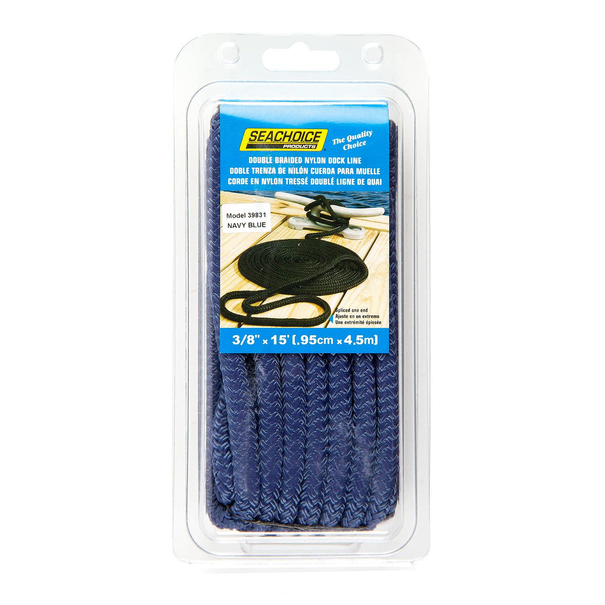 Double Braid Nylon Dock Line, Navy, 3/8in x 15ft
