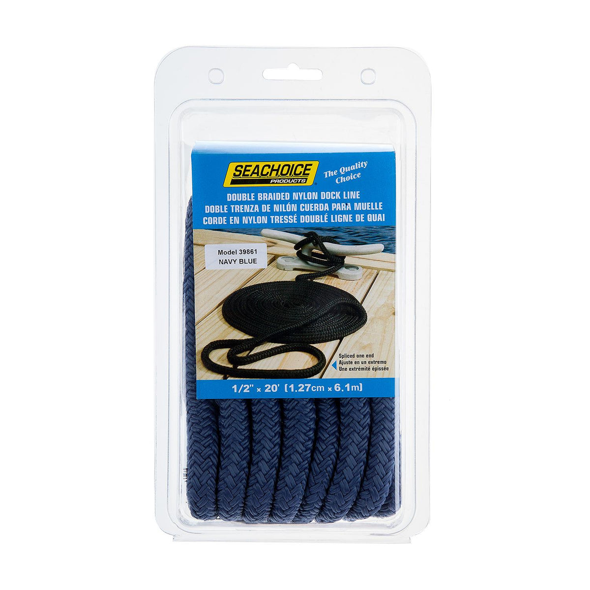Double Braid Nylon Dock Line, Navy, 1/2in x 20ft