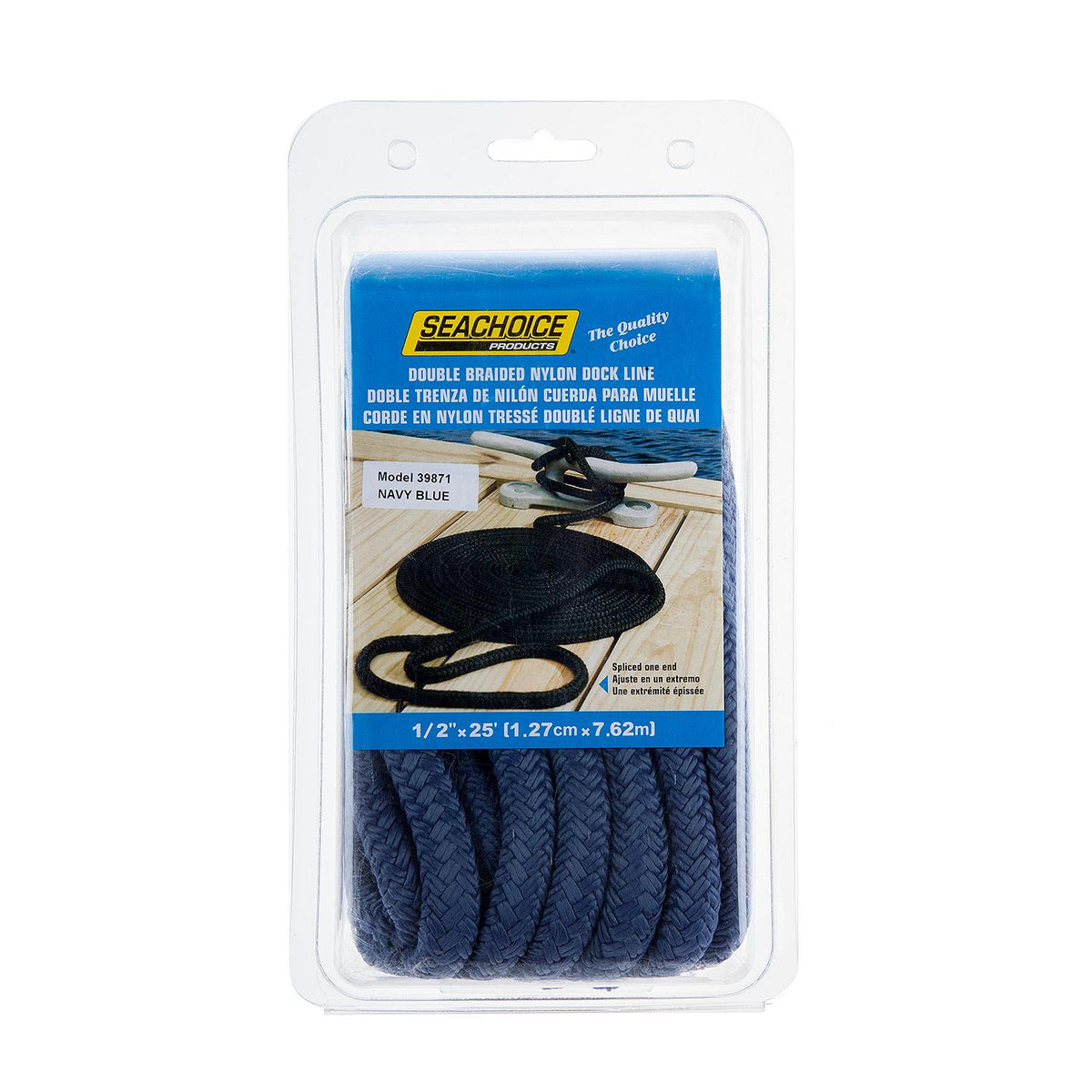 Double Braid Nylon Dock Line, Navy, 1/2in x 25ft