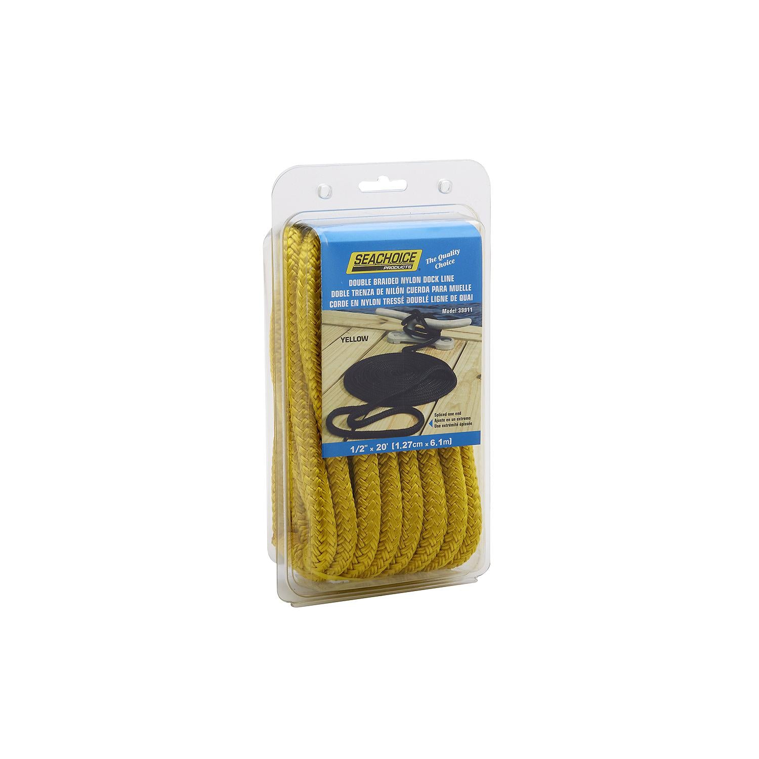 Double Braid Nylon Dock Line, Yellow, 1/2in x 20ft