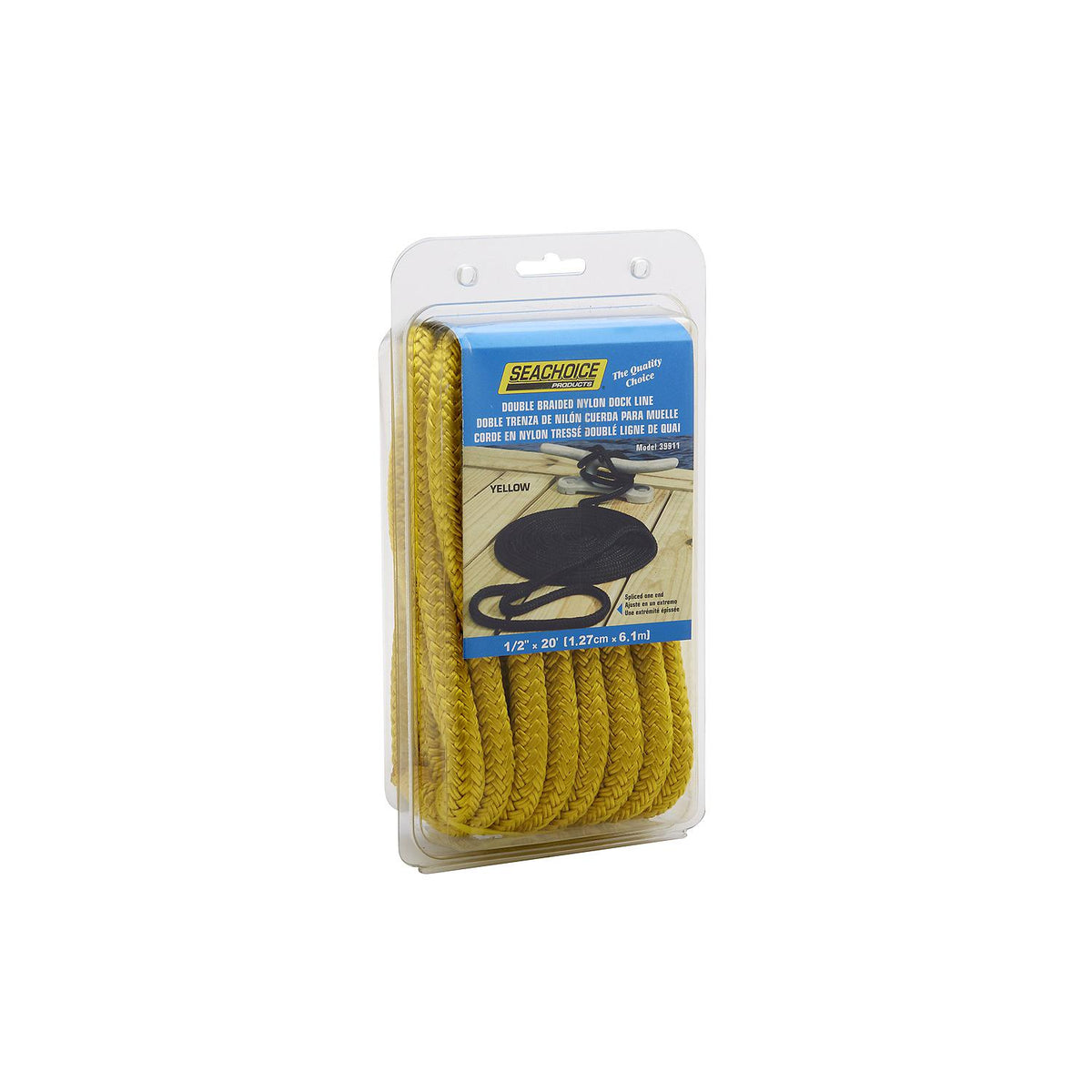 Double Braid Nylon Dock Line, Yellow, 1/2in x 20ft