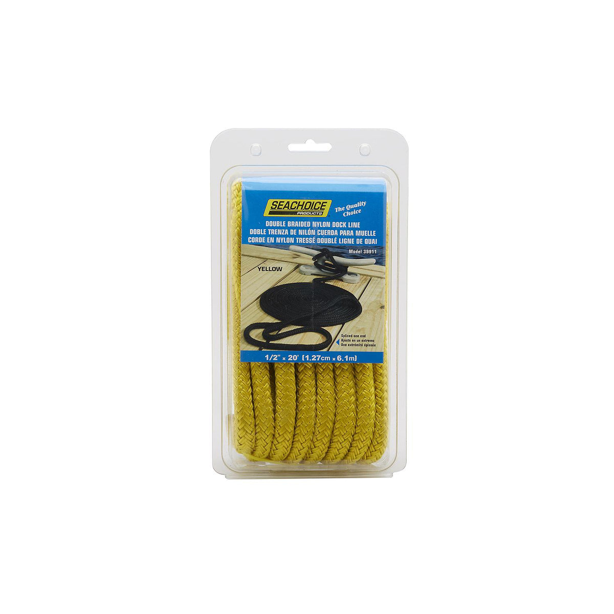 Double Braid Nylon Dock Line, Yellow, 1/2in x 20ft