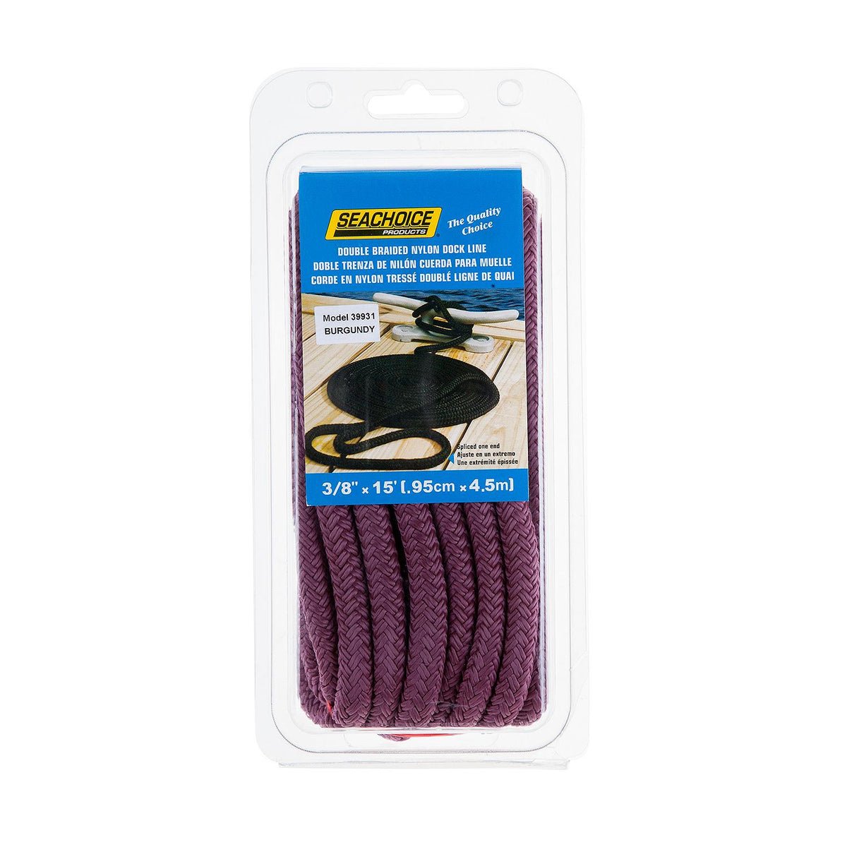 Double Braid Nylon Dock Line, Burgundy, 3/8in x 15ft
