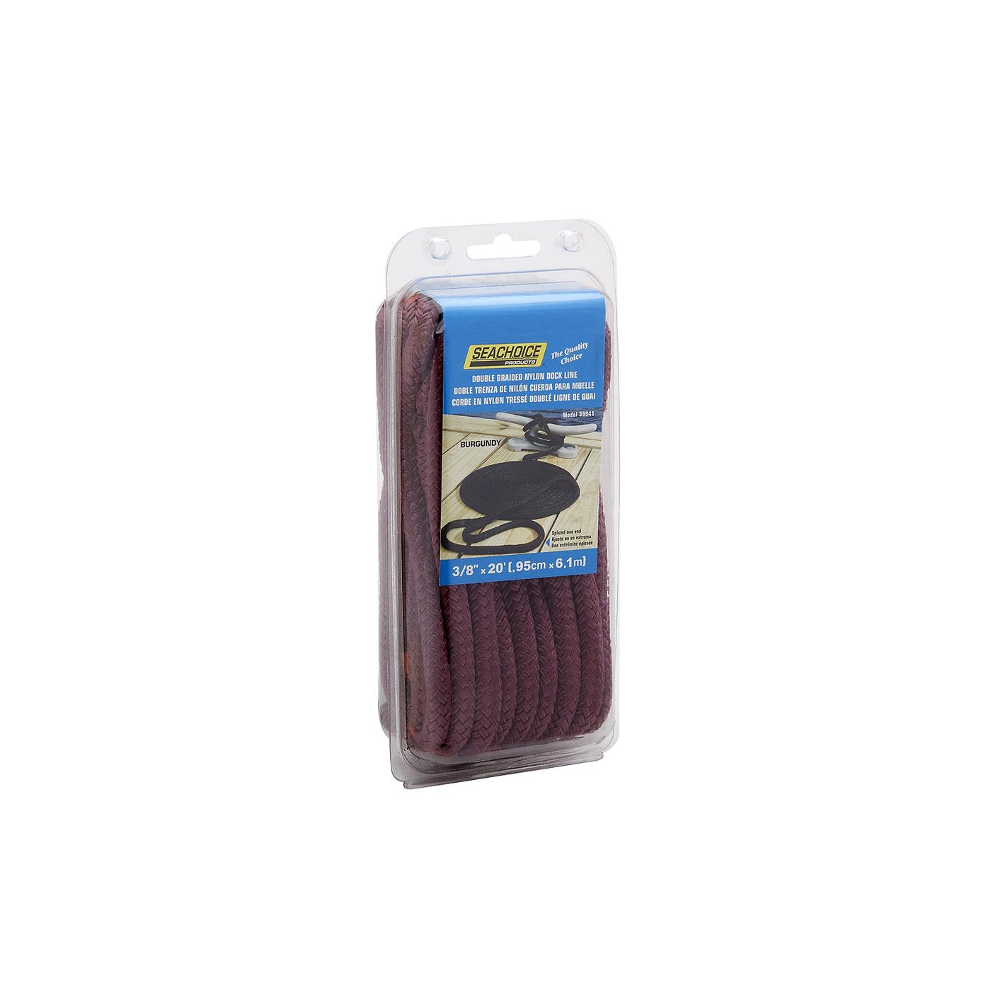 Double Braid Nylon Dock Line, Burgundy, 3/8in x 20ft