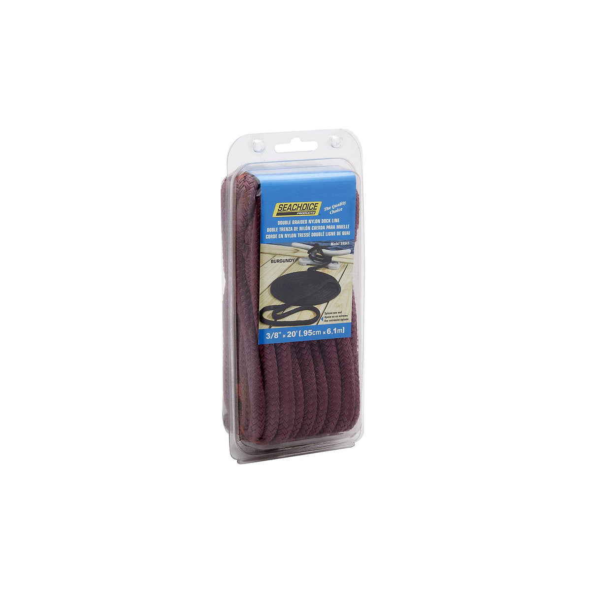 Double Braid Nylon Dock Line, Burgundy, 3/8in x 20ft