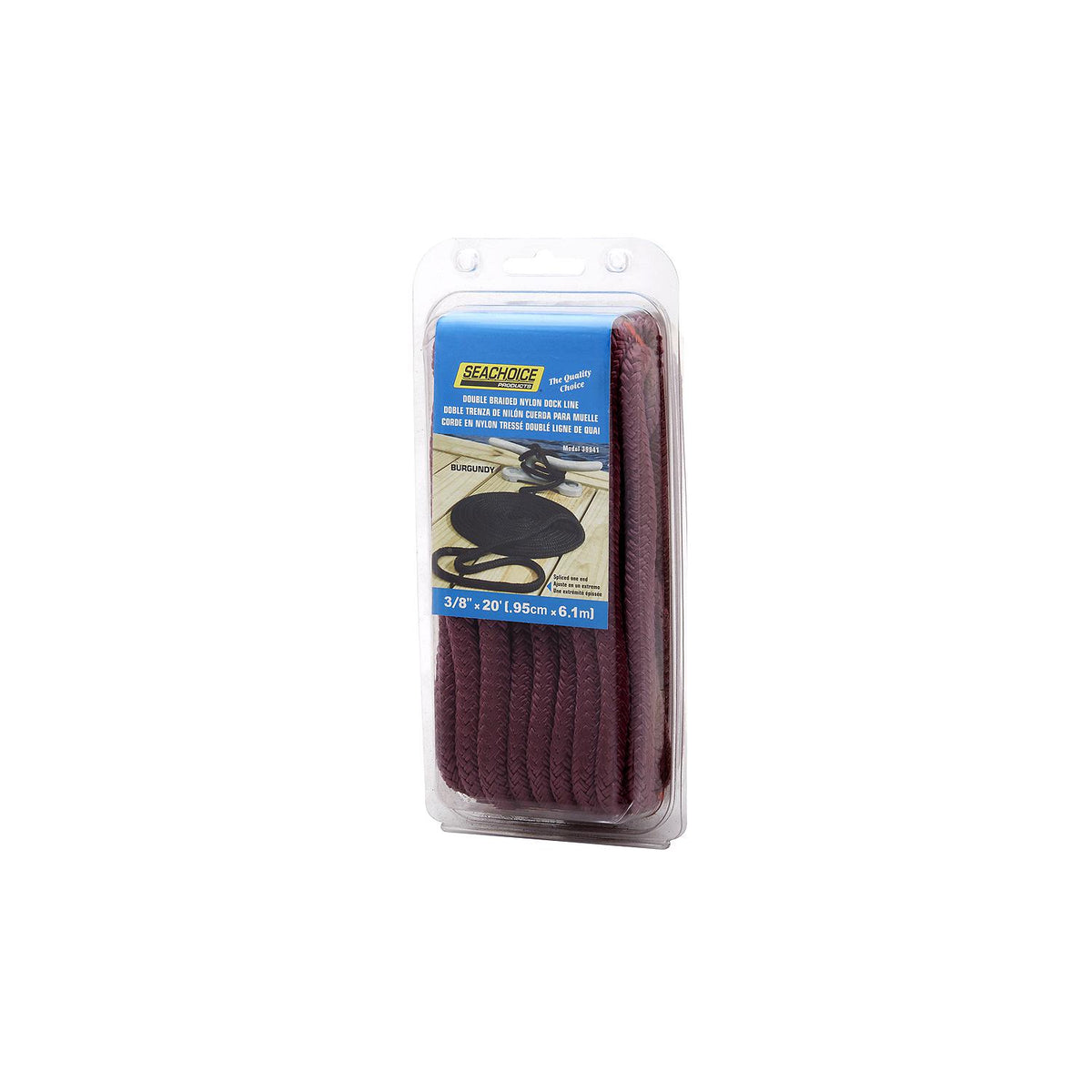 Double Braid Nylon Dock Line, Burgundy, 3/8in x 20ft