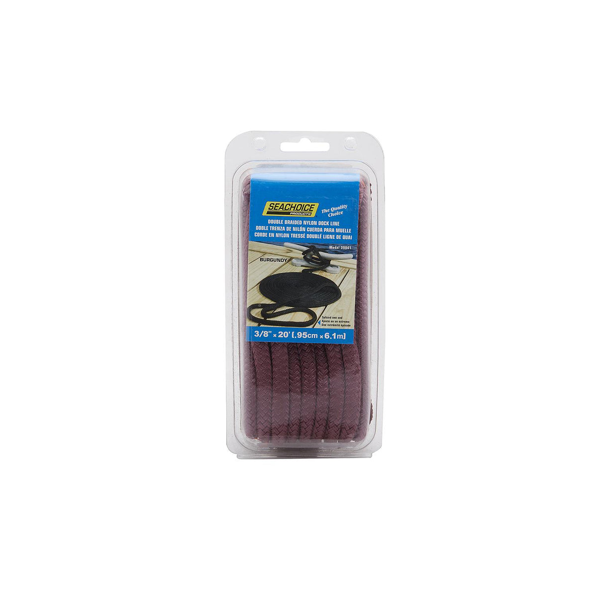 Double Braid Nylon Dock Line, Burgundy, 3/8in x 20ft