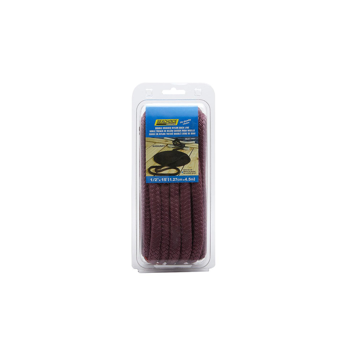 Double Braid Nylon Dock Line, Burgundy, 1/2in x 15ft