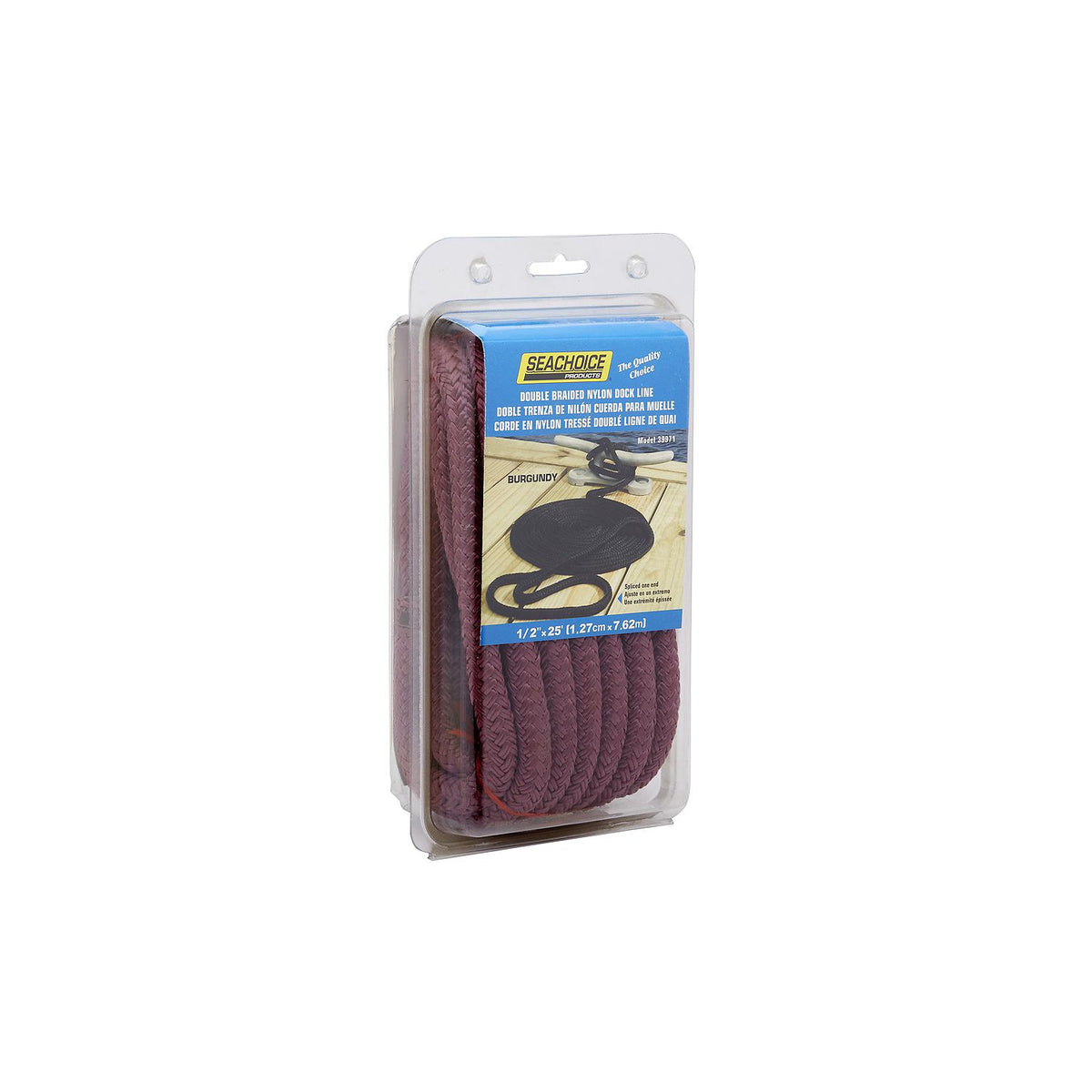 Double Braid Nylon Dock Line, Burgundy, 1/2in x 25ft