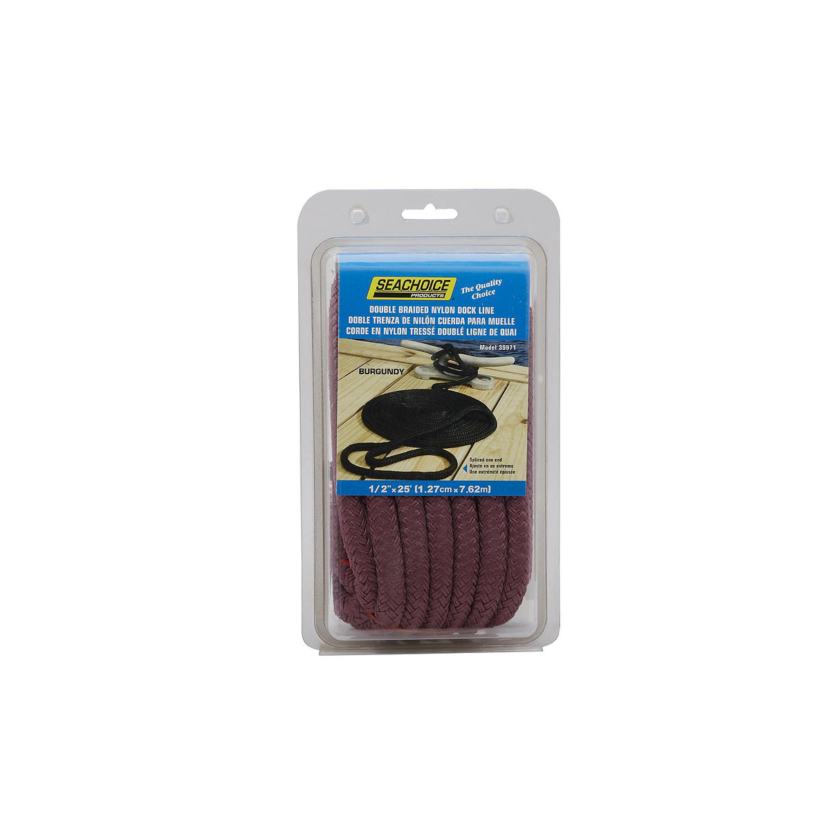 Double Braid Nylon Dock Line, Burgundy, 1/2in x 25ft