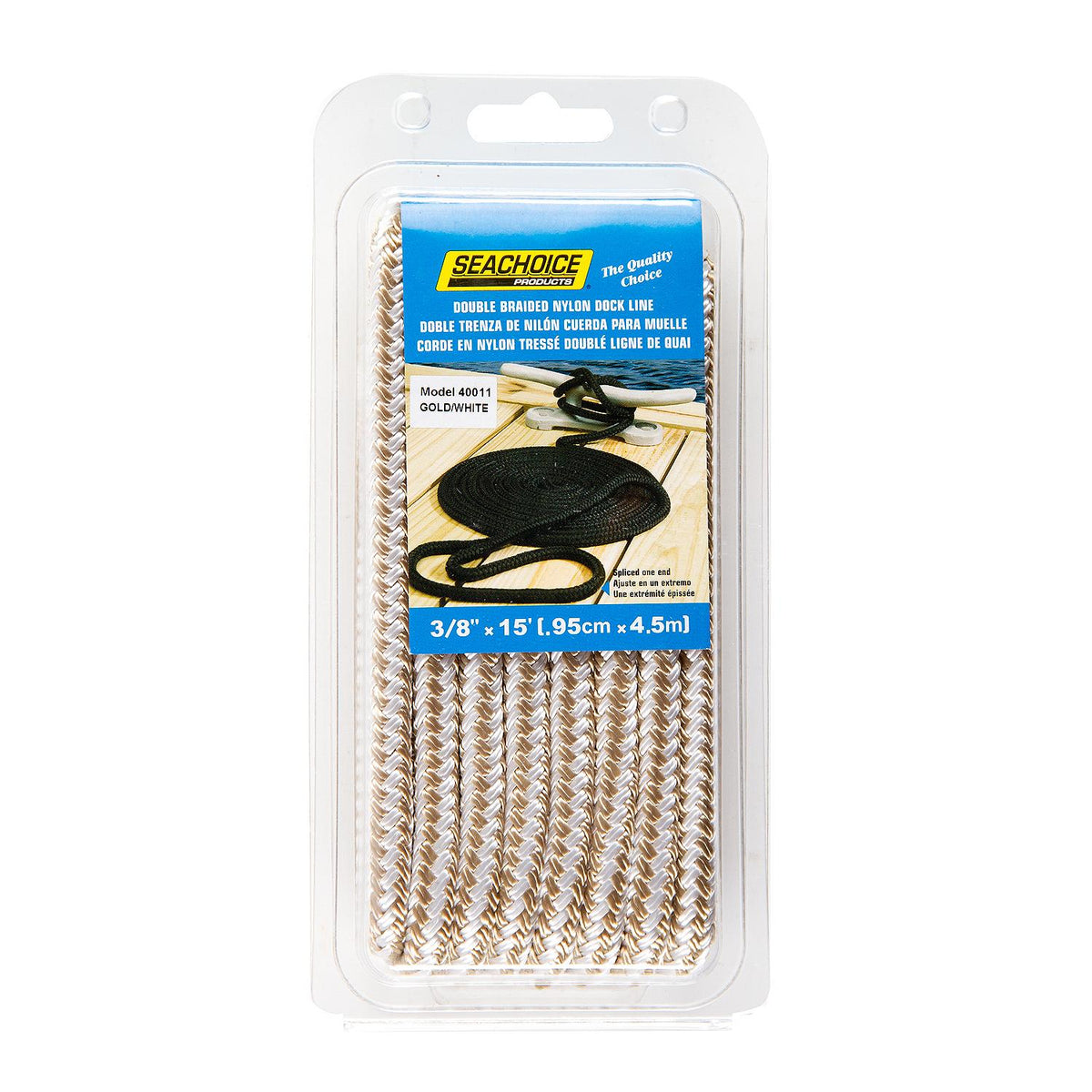 Double Braid Nylon Dock Line, Gold/White, 3/8in x 15ft
