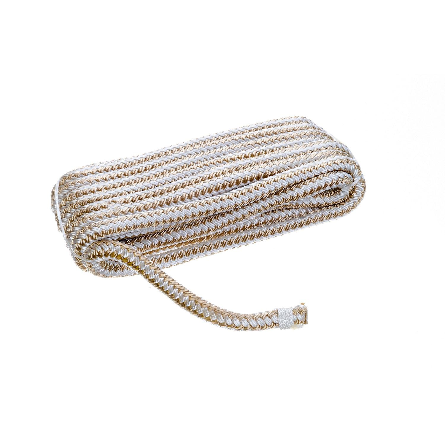 Double Braid Nylon Dock Line, Gold/White, 3/8in x 15ft