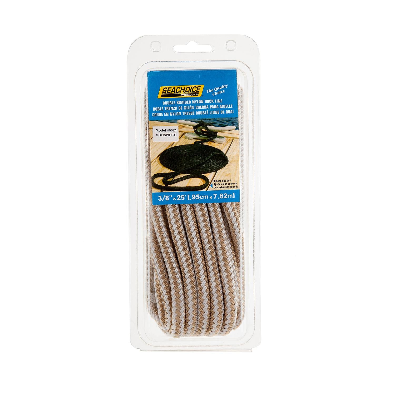 Double Braid Nylon Dock Line, Gold/White 3/8in x 25ft