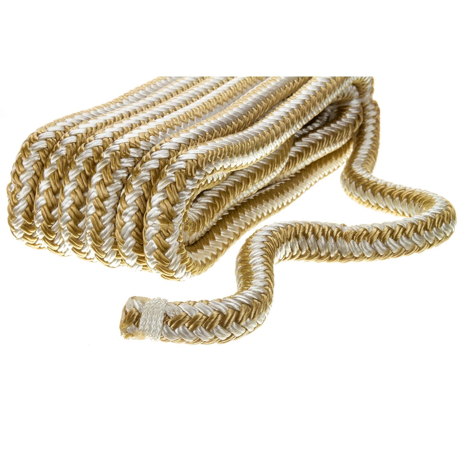 Double Braid Nylon Dock Line, Gold/ White, 1/2in x 15ft