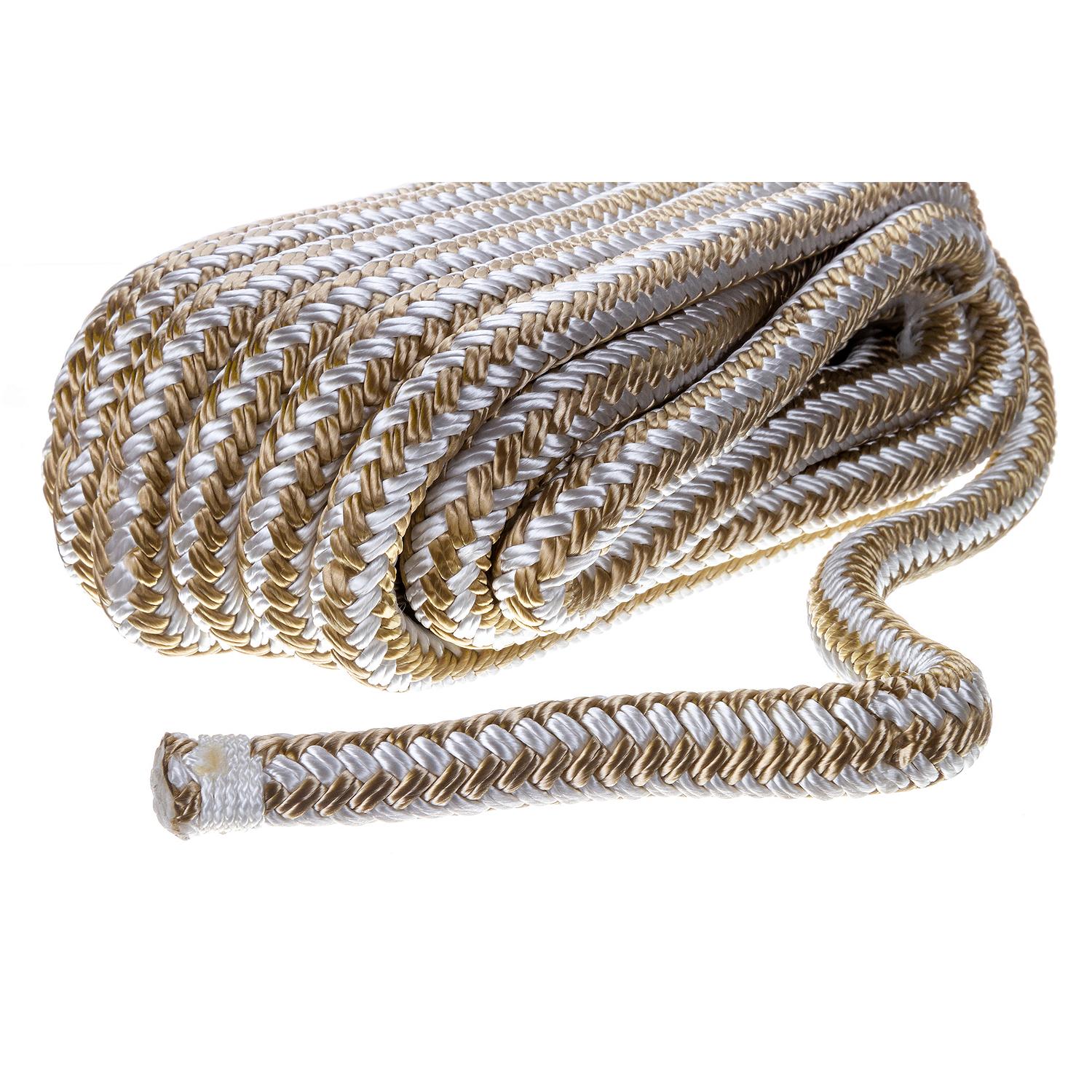 Double Braid Nylon Dock Line, Gold/White, 1/2in x 25ft