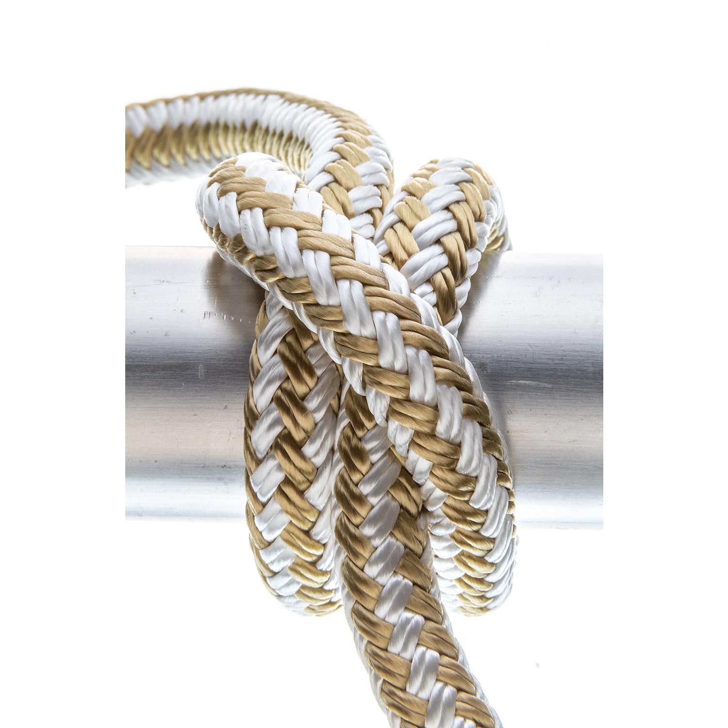 Double Braid Nylon Dock Line, Gold/White, 1/2in x 25ft