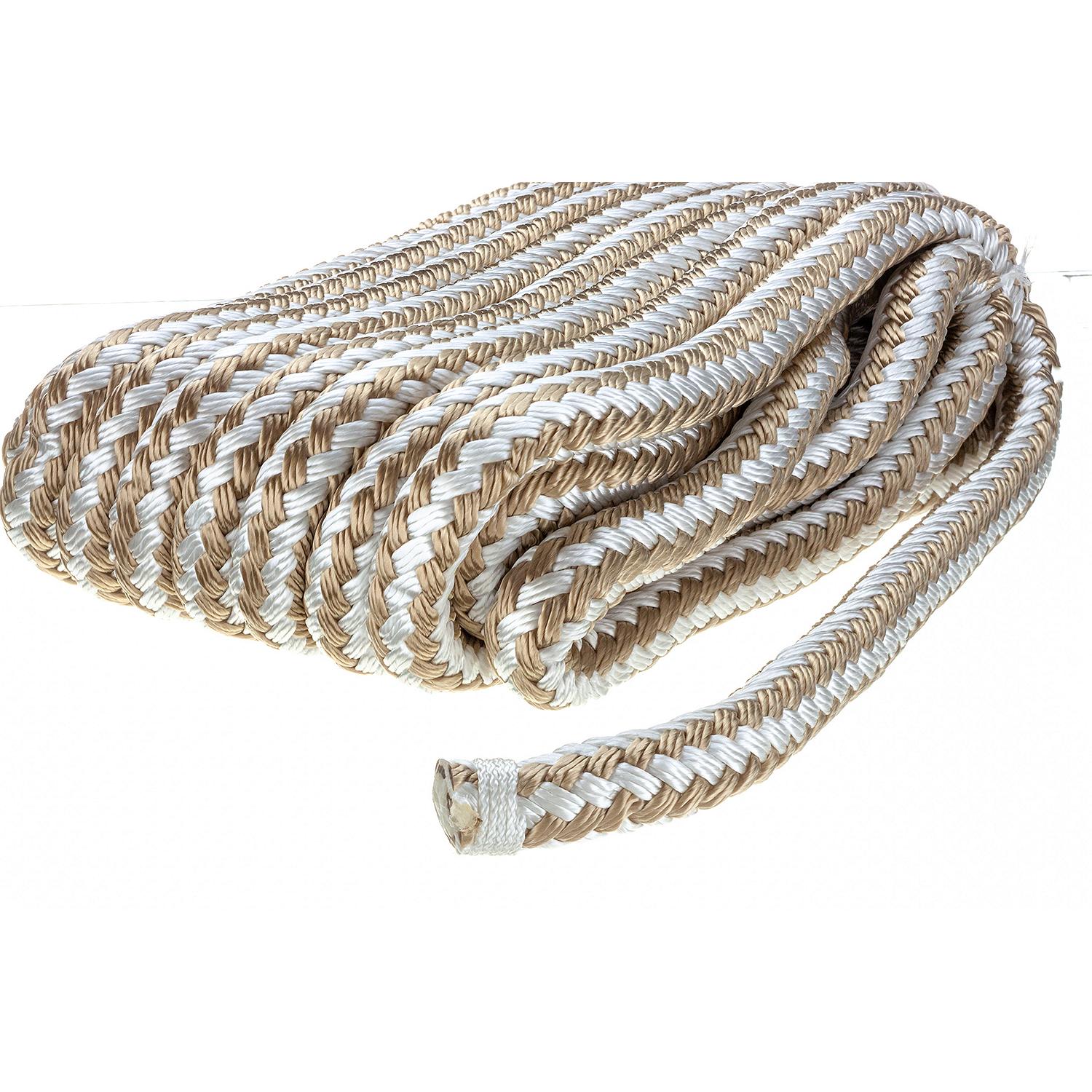 Double Braid Nylon Dock Line, Gold/White, 5/8in x 25ft
