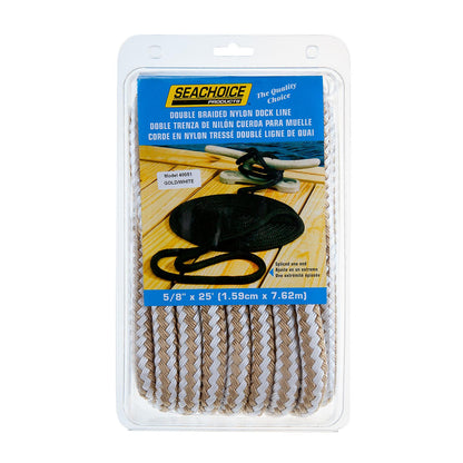 Double Braid Nylon Dock Line, Gold/White, 5/8in x 25ft