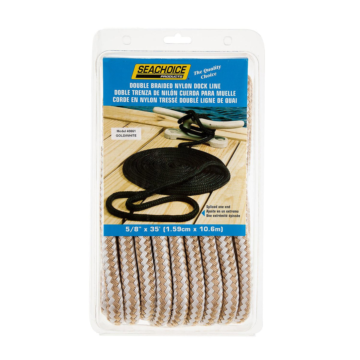 Double Braid Nylon Dock Line, Gold/White, 5/8in x 35ft