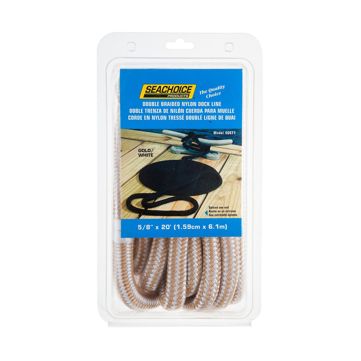 Double Braid Nylon Dock Line, Gold/ White, 5/8in x 20ft