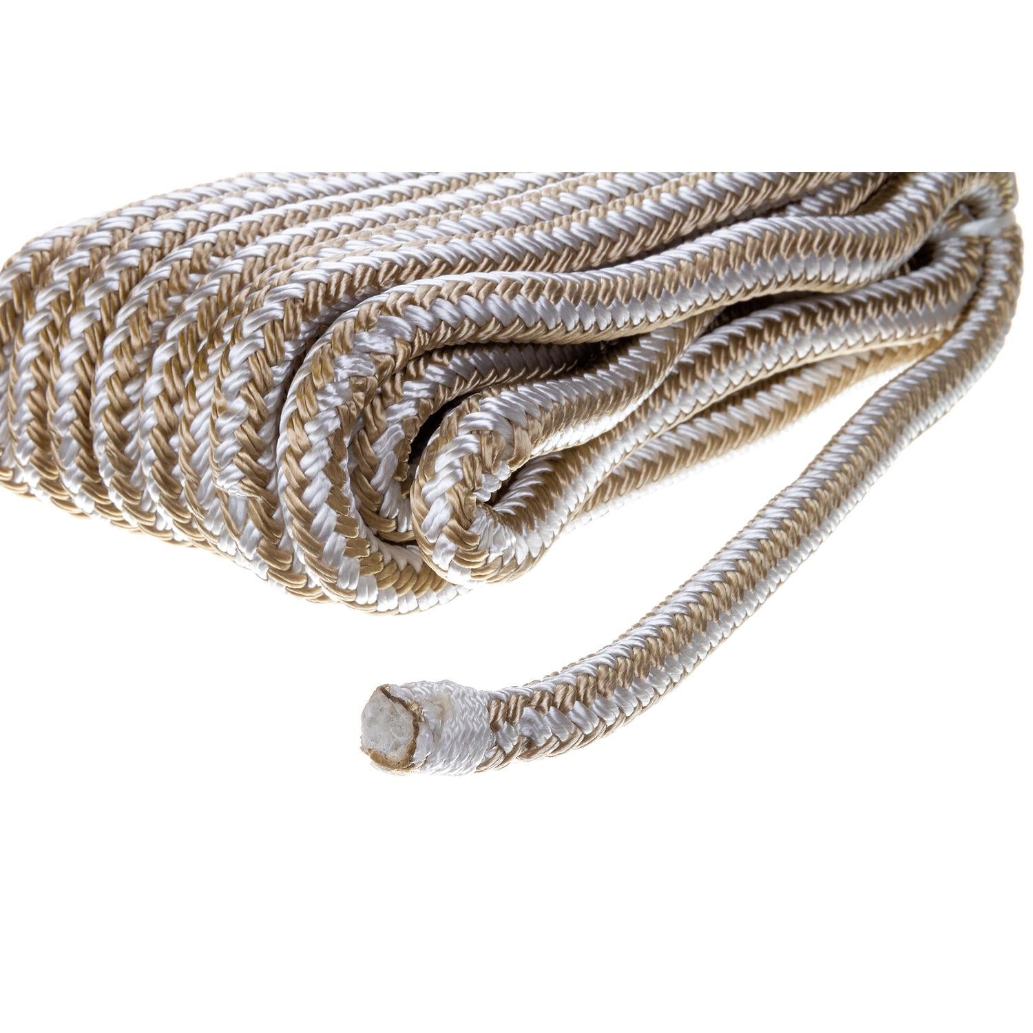 Double Braid Nylon Dock Line, Gold/White, 3/8in x 20ft
