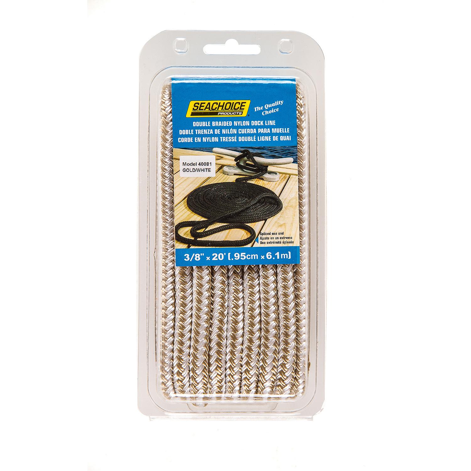 Double Braid Nylon Dock Line, Gold/White, 3/8in x 20ft