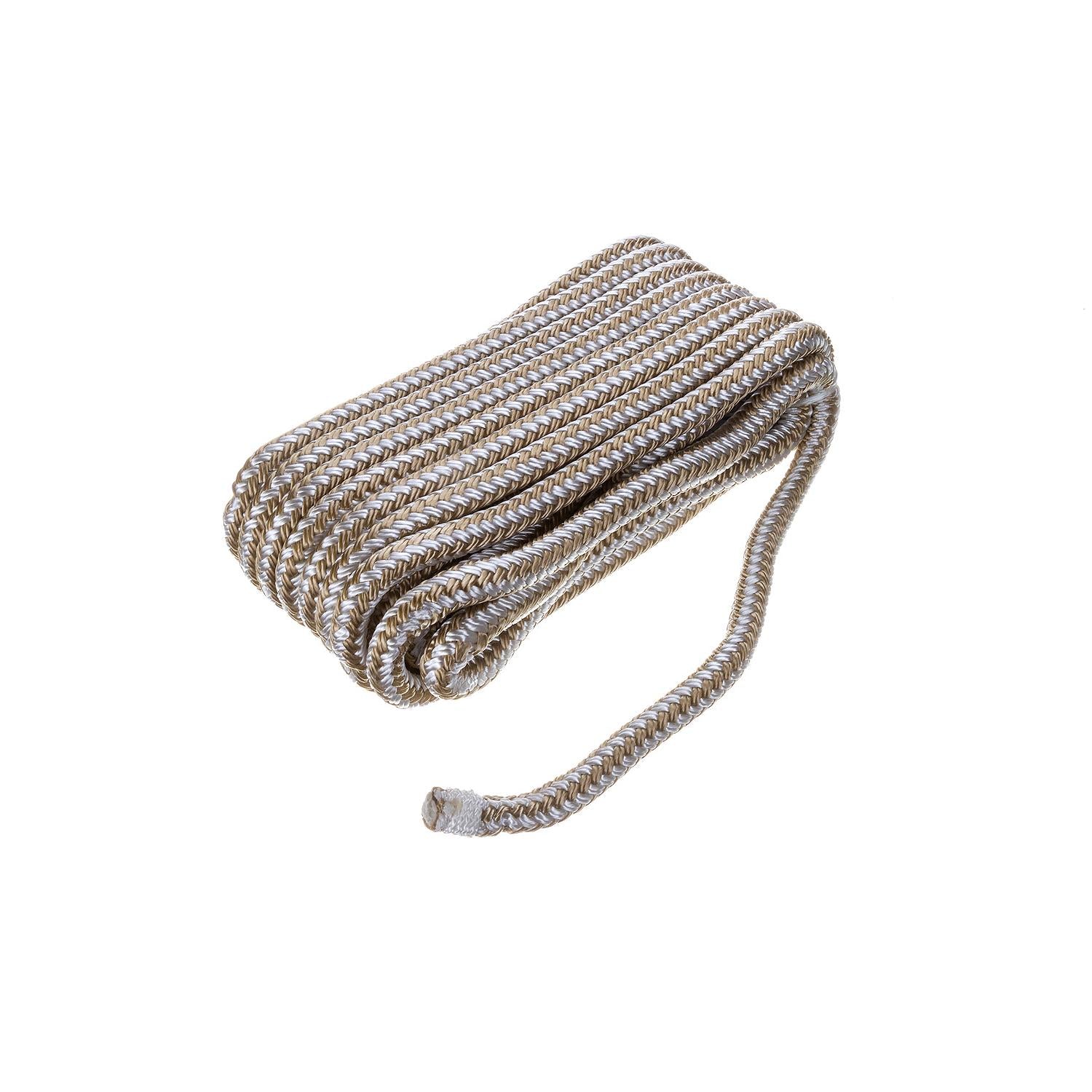 Double Braid Nylon Dock Line, Gold/White, 3/8in x 20ft