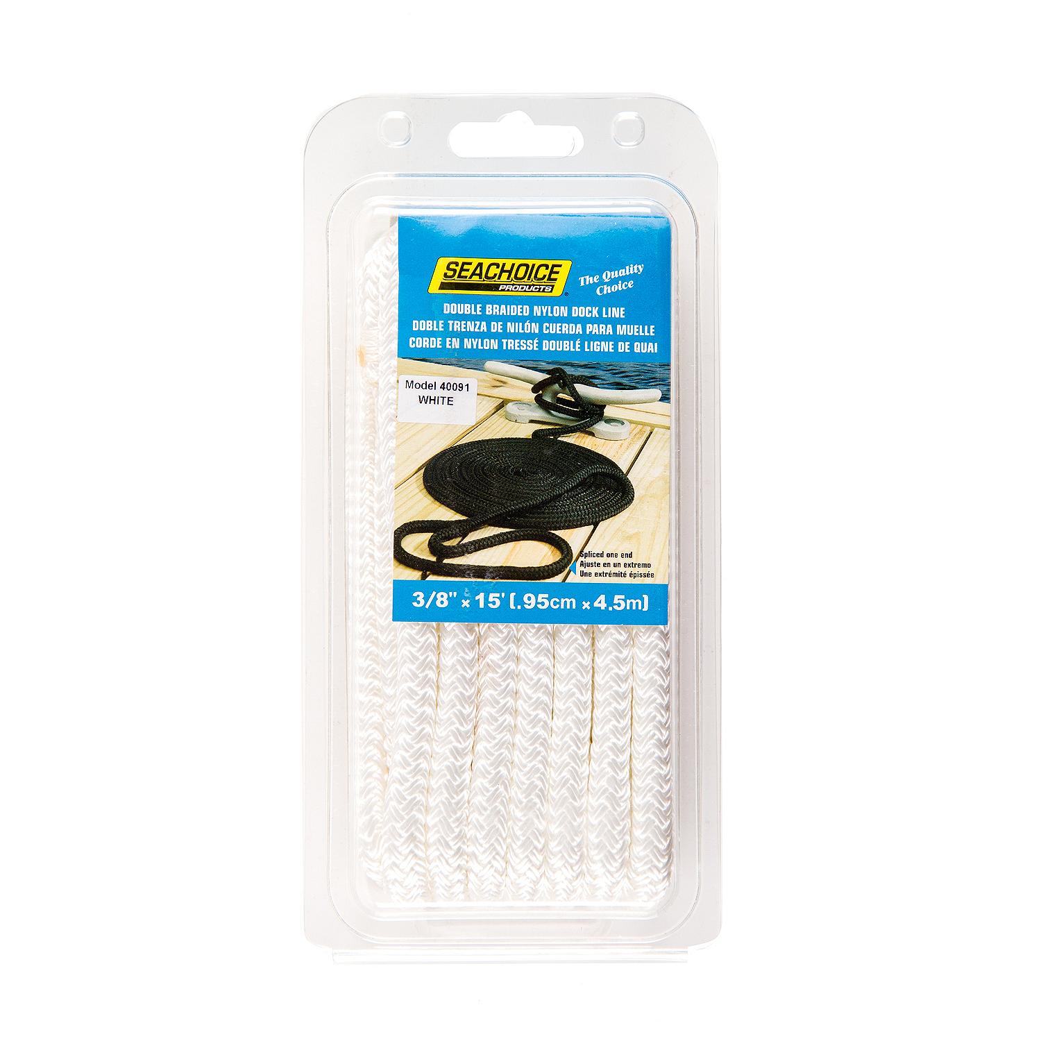 Double Braid Nylon Dock Line, White, 3/8in x 15ft
