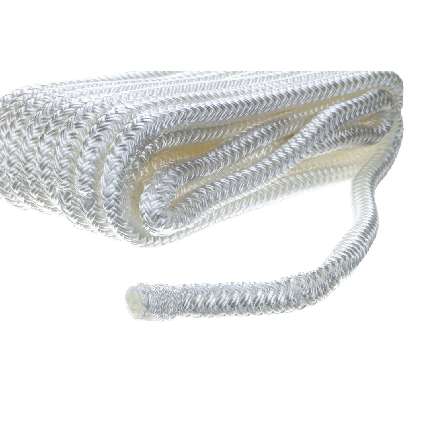 Double Braid Nylon Dock Line, White,3/8in x 20ft