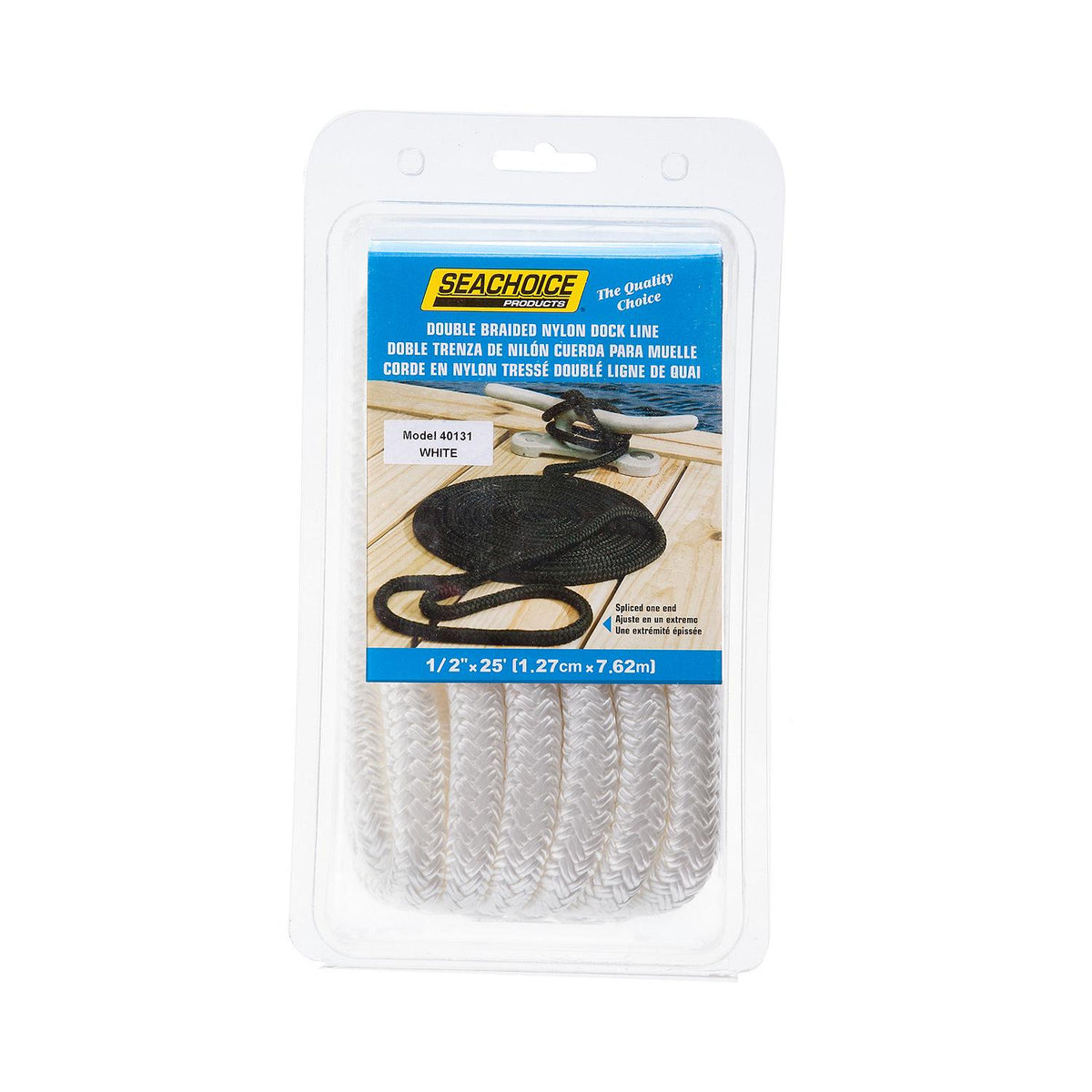 Double Braid Nylon Dock Line, White, 1/2in x 25ft