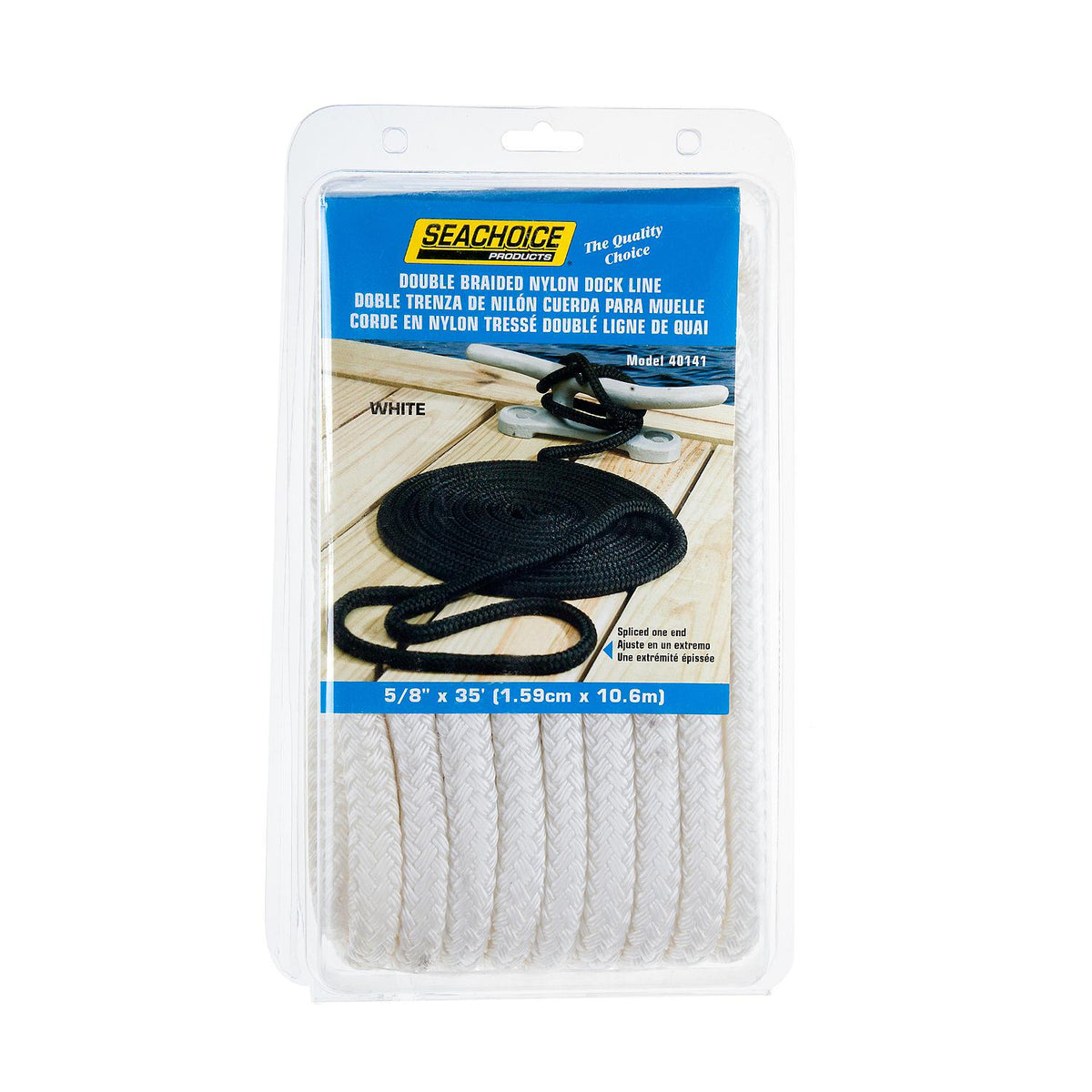 Double Braid Nylon Dock Line, White, 5/8in x 35ft