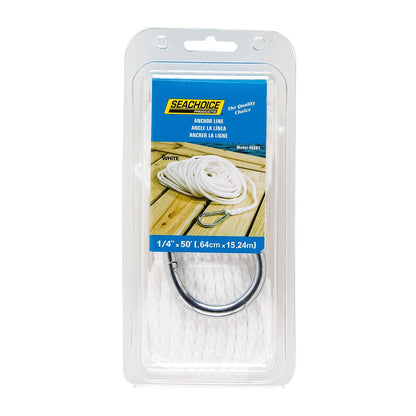 Hollow Braid Polypropylene Anchor Line, White, 1/4in x 50ft