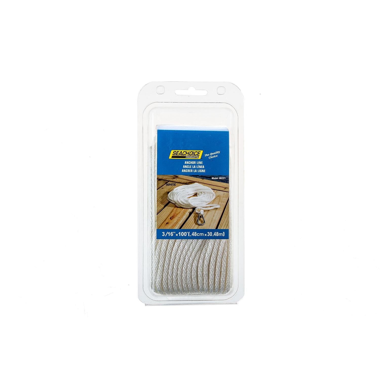 Solid-Braid Nylon Anchor Line, White, 3/16in x 100ft