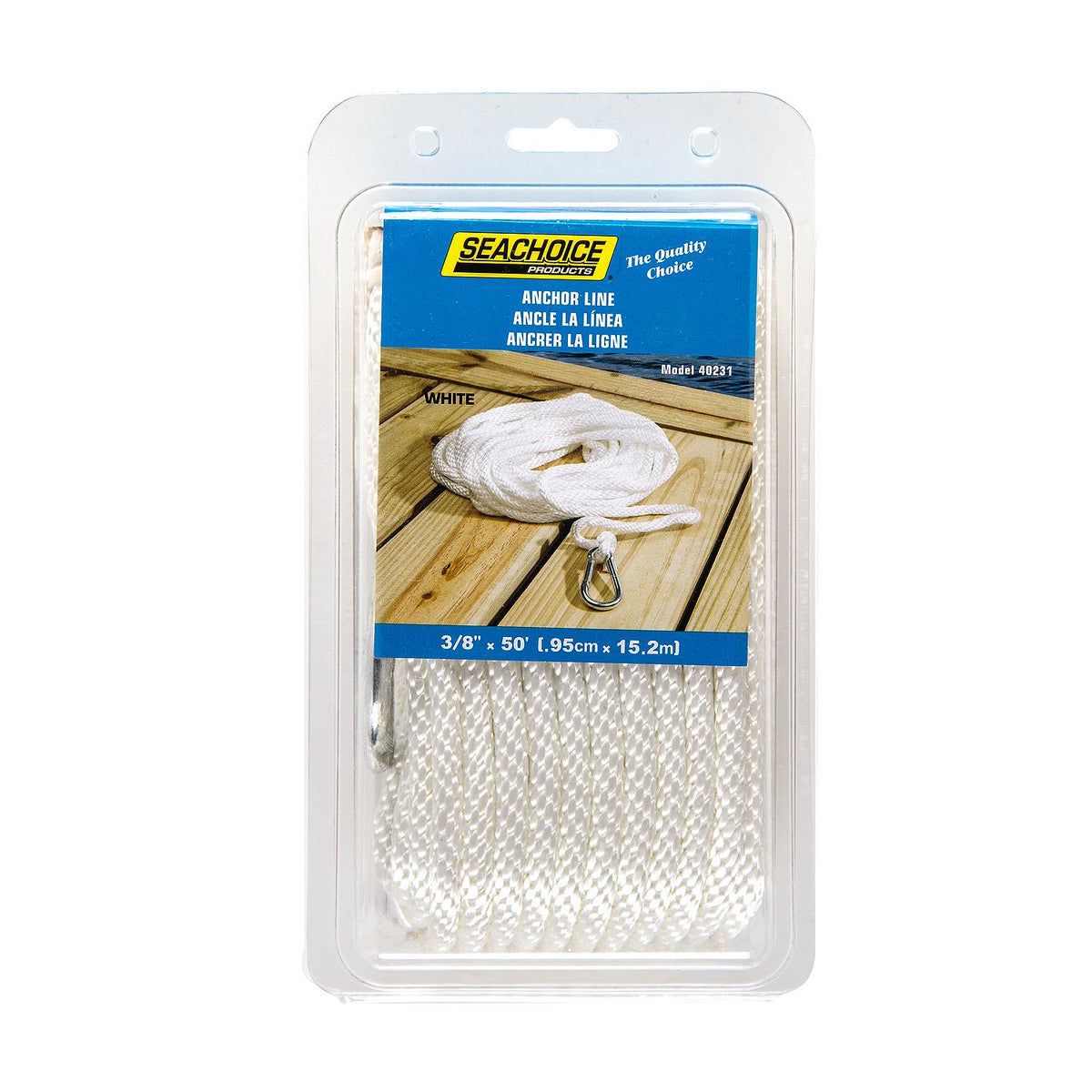 Solid-Braid Nylon Anchor Line, White, 3/8in x 50ft